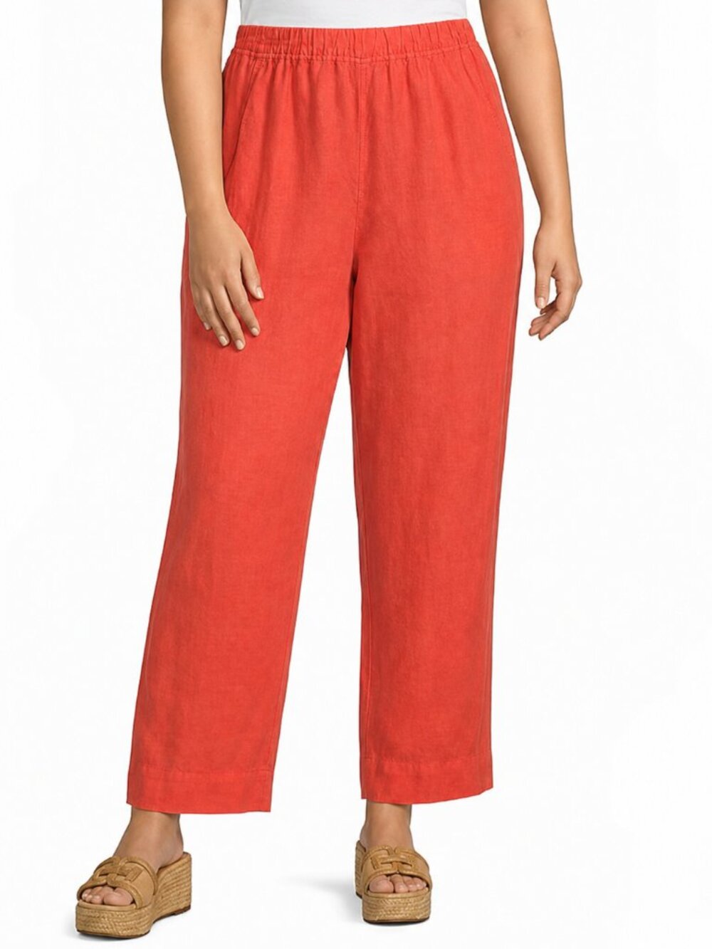 Tahari Wide-Leg Linen Blend Pants in Coral Red